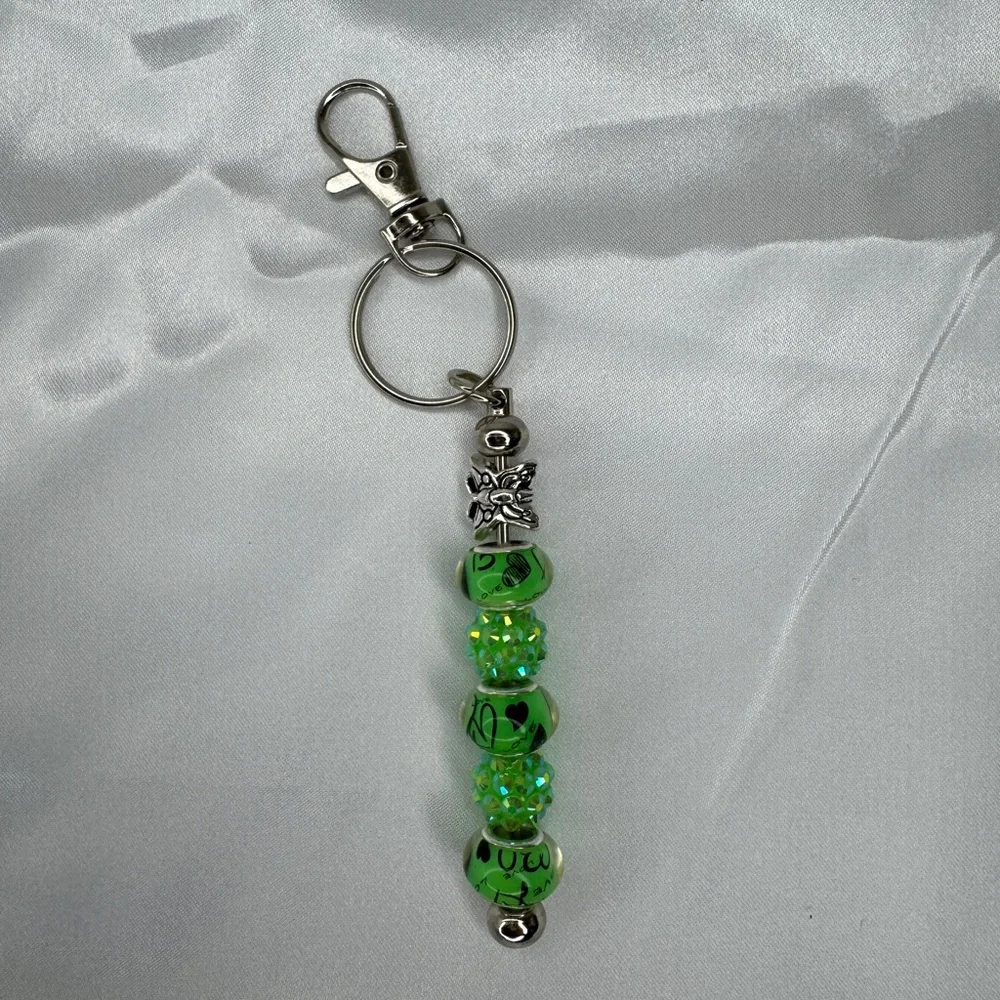 Addie’s Bagcharm Keychains Green With Heart Beads And Butterfly